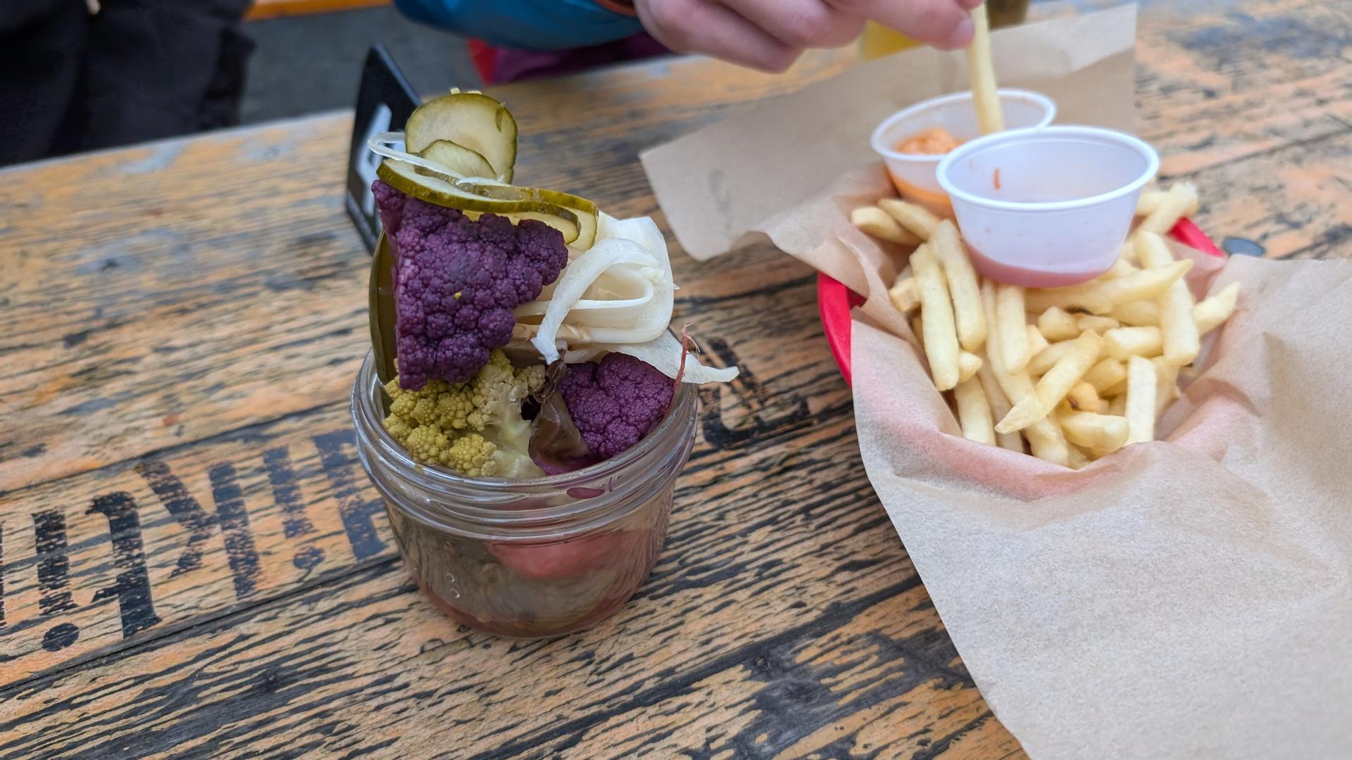 Vegan American food at Biergarten in Hayes Valley, San Francisco Bay Area