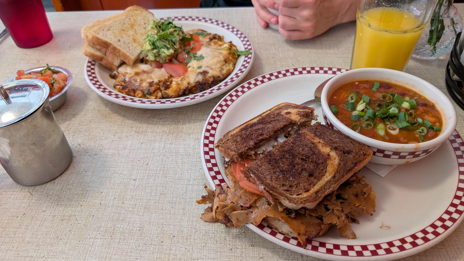 Vegan American food at St. Francis Fountain in Mission District, San Francisco Bay Area